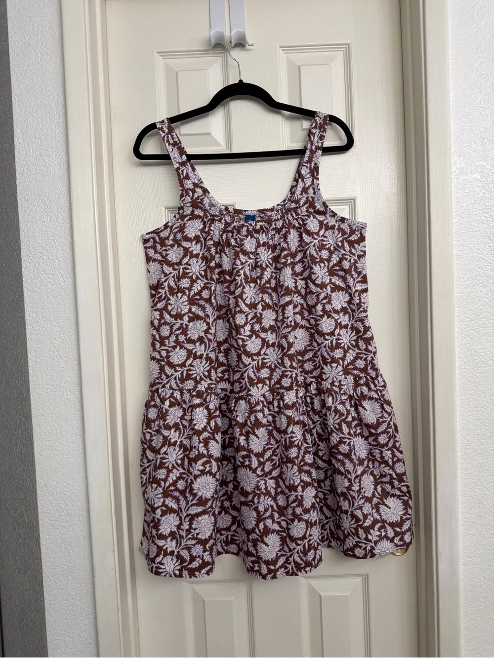 7146 Floral Mini Tank Dress in Brown and White 100% Cotton Sundress size M